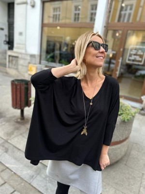 Wiskozowa Bluzka asymetryczna z rękawem 3/4 w kolorze czarnym Black