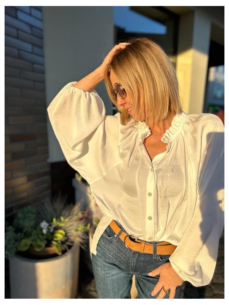 Miniatura produktu Luźna Koszula ze stójką i bufiastymi rękawami w kolorze białym Sally White