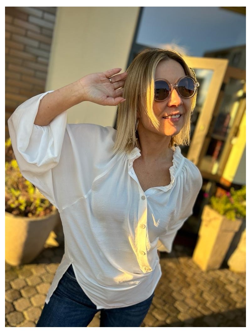 Miniatura produktu Luźna Koszula ze stójką i bufiastymi rękawami w kolorze białym Sally White