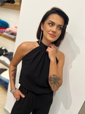 Elegancka Bluzka ze stójką z wiązaniem w kolorze czarnym Montana Black&Diamond