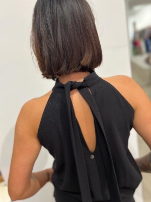 Elegancka Bluzka ze stójką z wiązaniem w kolorze czarnym Montana Black&Diamond