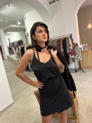 Czarna Błyszcząca Spódnica mini na guziki Hippie Diamond&Black