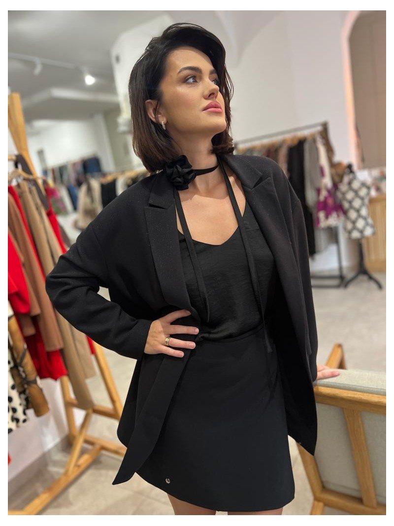 Miniatura produktu Czarna Błyszcząca Spódnica mini na guziki Hippie Diamond&Black