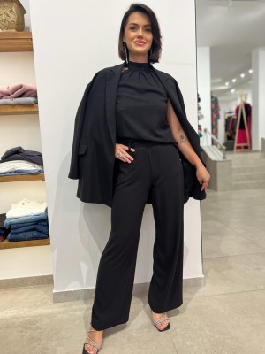 Czarne Spodnie z szerokimi nogawkami i dodatkiem srebrnej nitki Diamond&Black