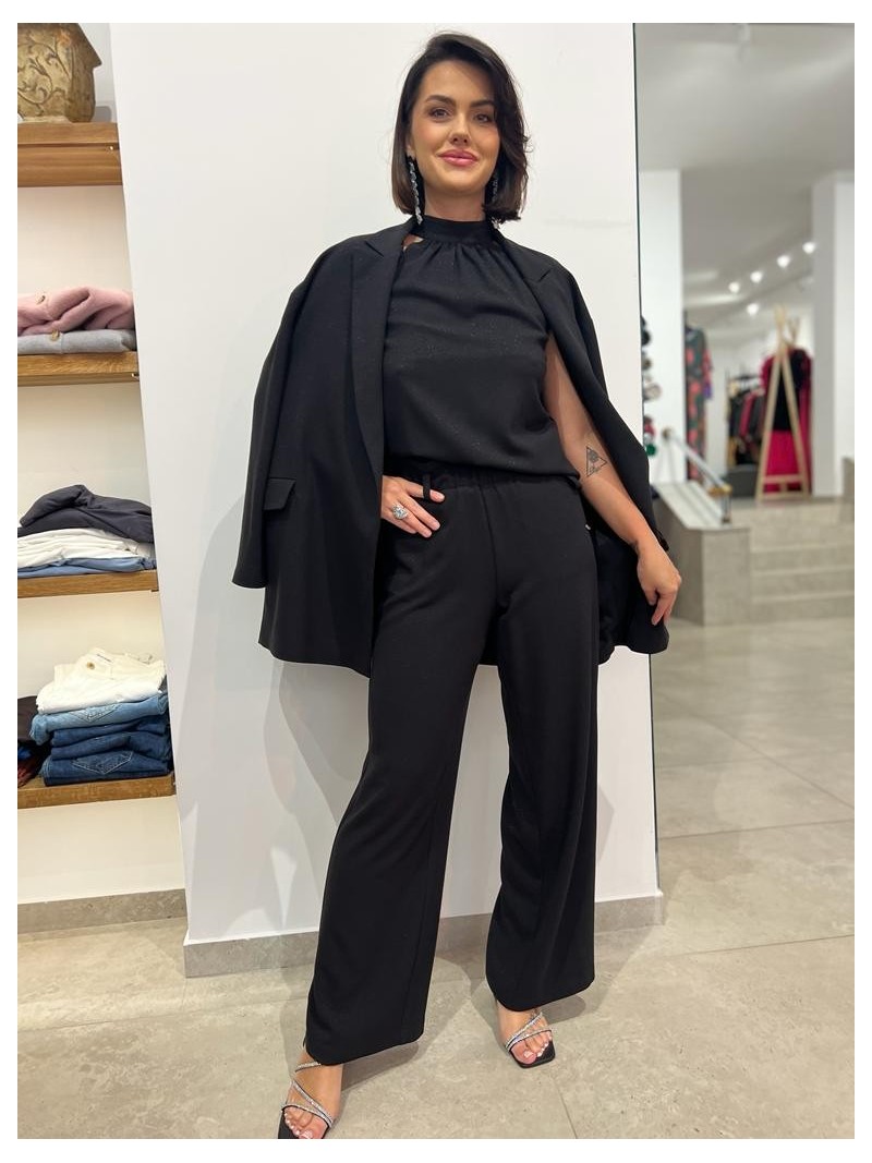 Miniatura produktu Czarne Spodnie z szerokimi nogawkami i dodatkiem srebrnej nitki Diamond&Black