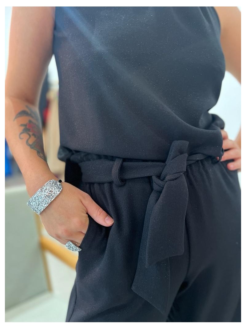 Miniatura produktu Czarne Spodnie z szerokimi nogawkami i dodatkiem srebrnej nitki Diamond&Black