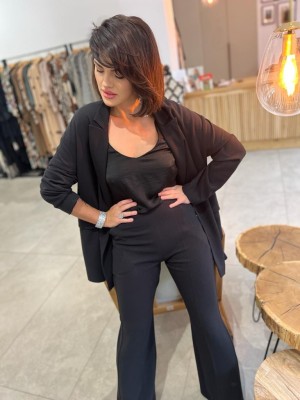 Czarne Spodnie Flare Damskie z błyszczącą nitką Paolo Diamond&Black