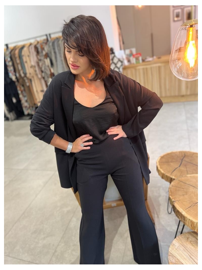 Miniatura produktu Czarne Spodnie Flare Damskie z błyszczącą nitką Paolo Diamond&Black