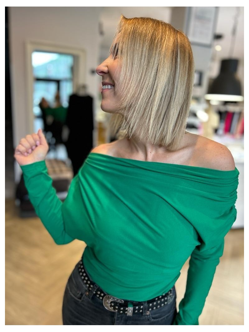 Miniatura produktu Wiskozowa Bluzka w kolorze zielonym z dekoltem w łódkę Julia Fern Green