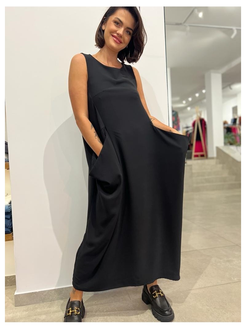 Miniatura produktu Czarna Sukienka maxi bez rękawów z ozdobnymi kieszeniami Supra Black