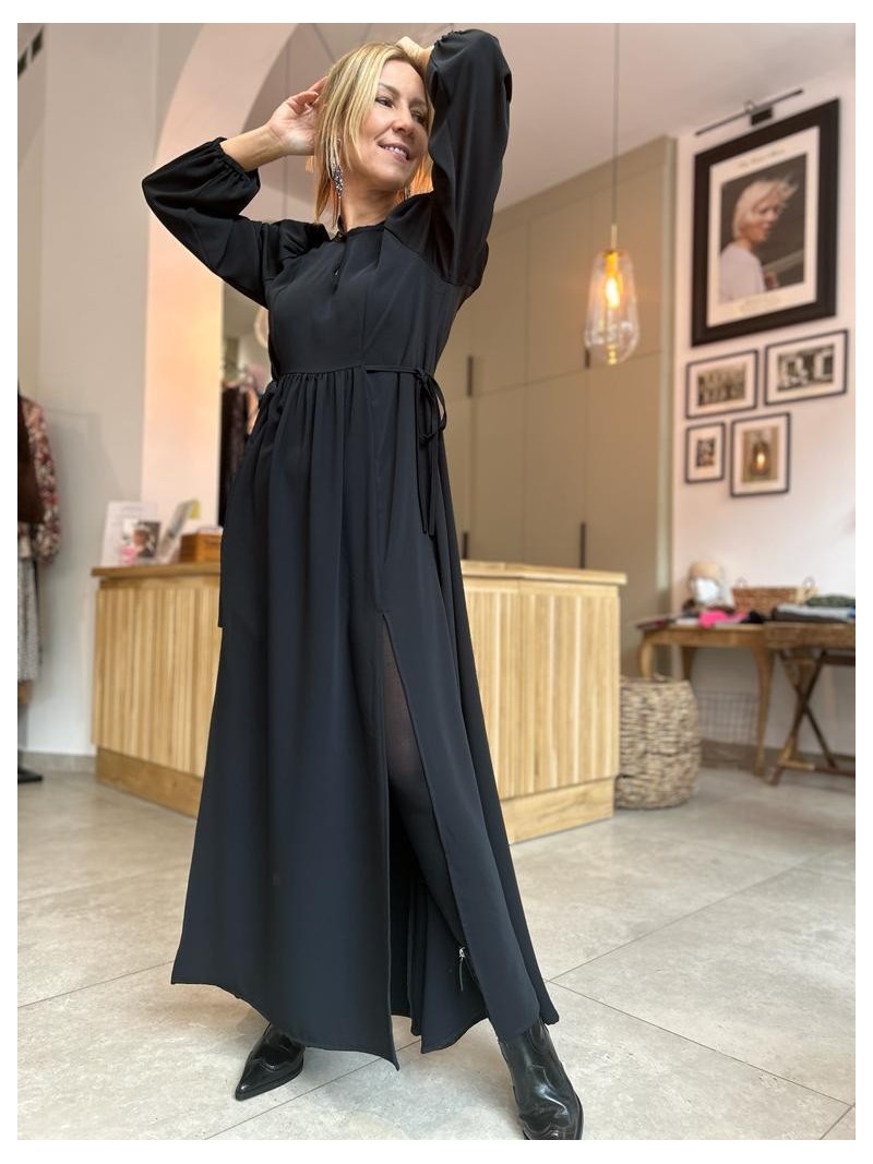 Miniatura produktu Zwiewna Sukienka Maxi wiązana w talii w kolorze czarnym Rivia Black