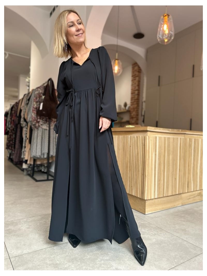 Miniatura produktu Zwiewna Sukienka Maxi wiązana w talii w kolorze czarnym Rivia Black