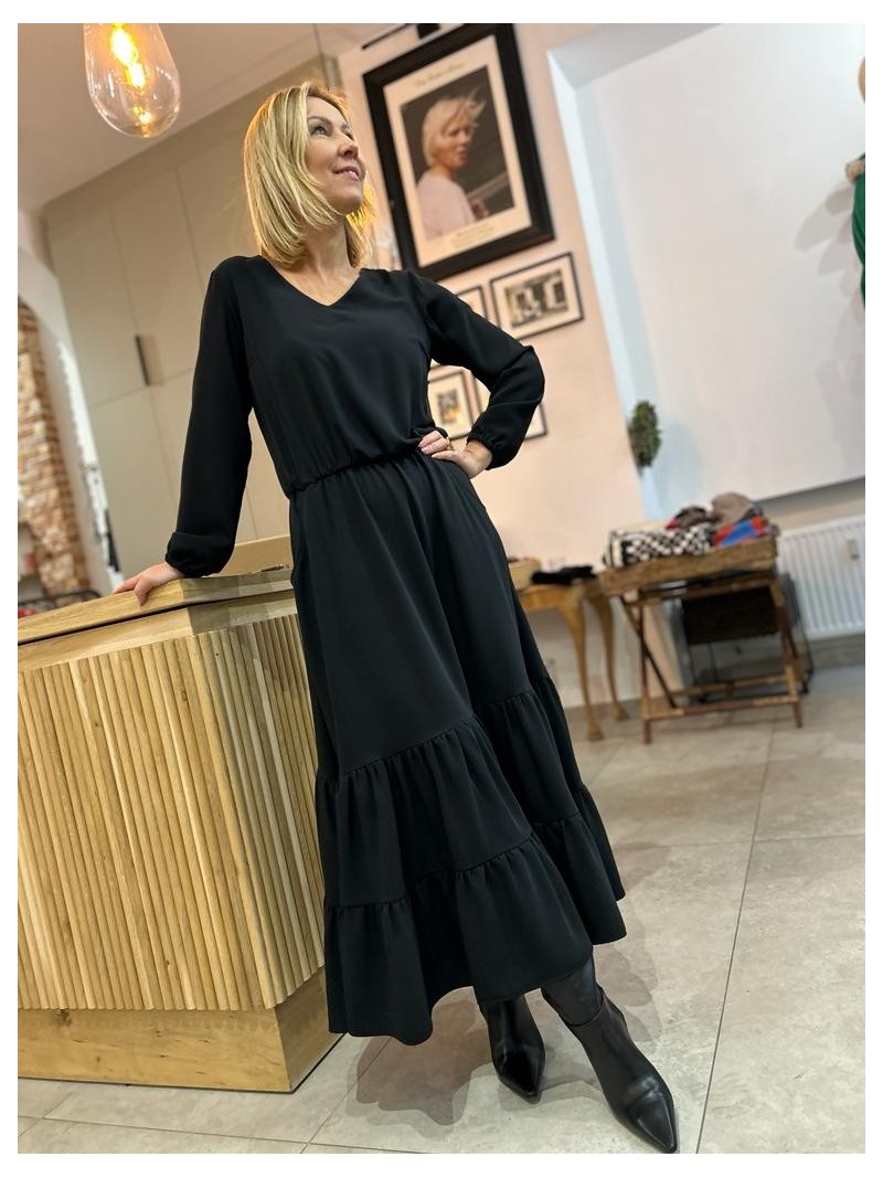 Miniatura produktu Gładka, długa Sukienka z falbanami w kolorze czarnym Black