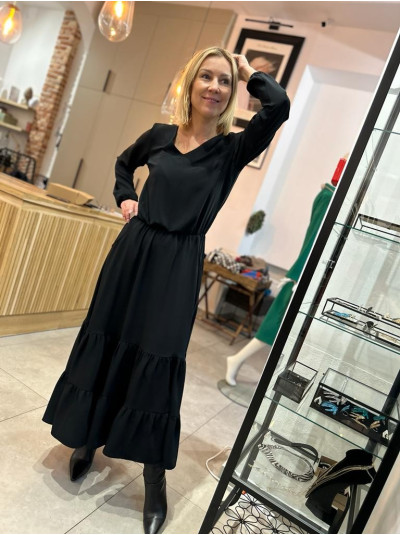 Gładka Sukienka z falbanami w kolorze czarnym Boho Midi Black