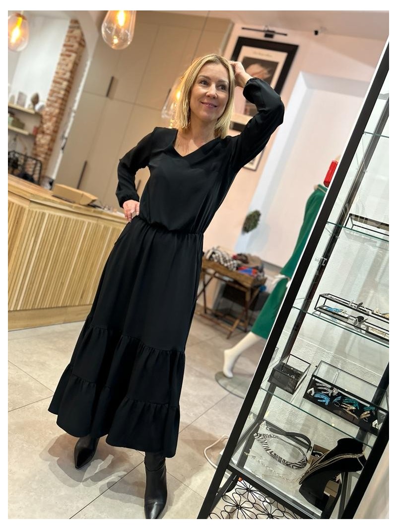 Miniatura produktu Gładka Sukienka z falbanami w kolorze czarnym Boho Midi Black