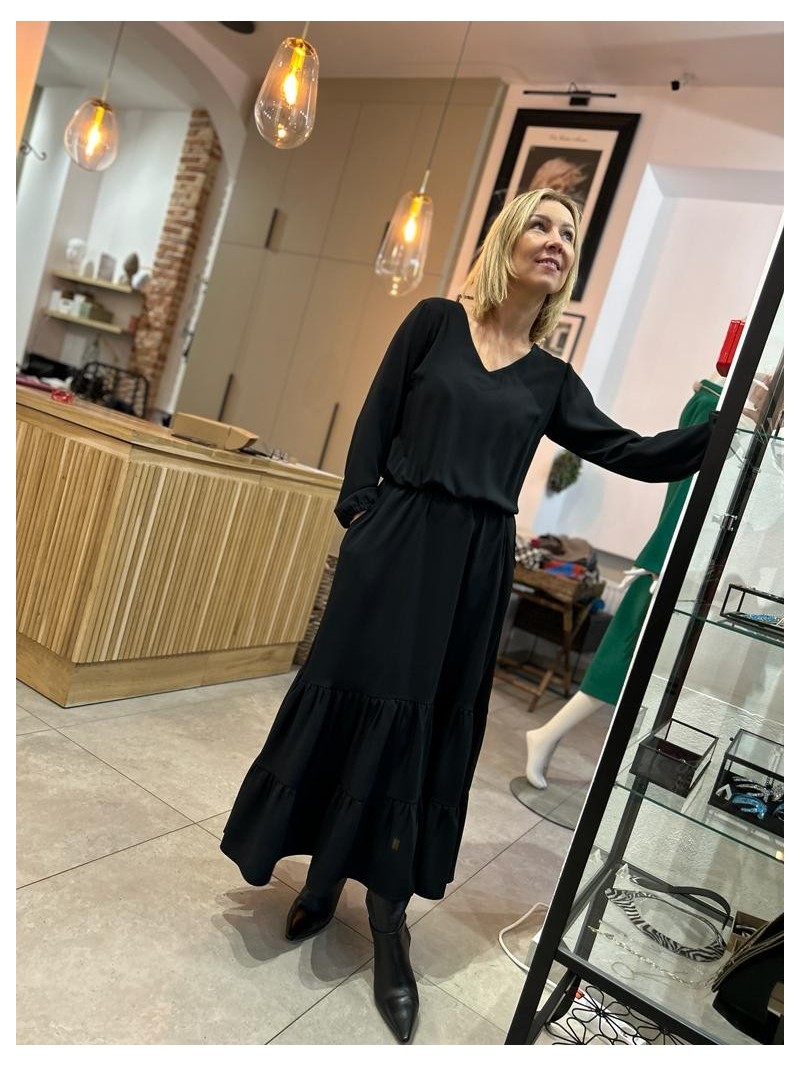 Miniatura produktu Gładka Sukienka z falbanami w kolorze czarnym Boho Midi Black