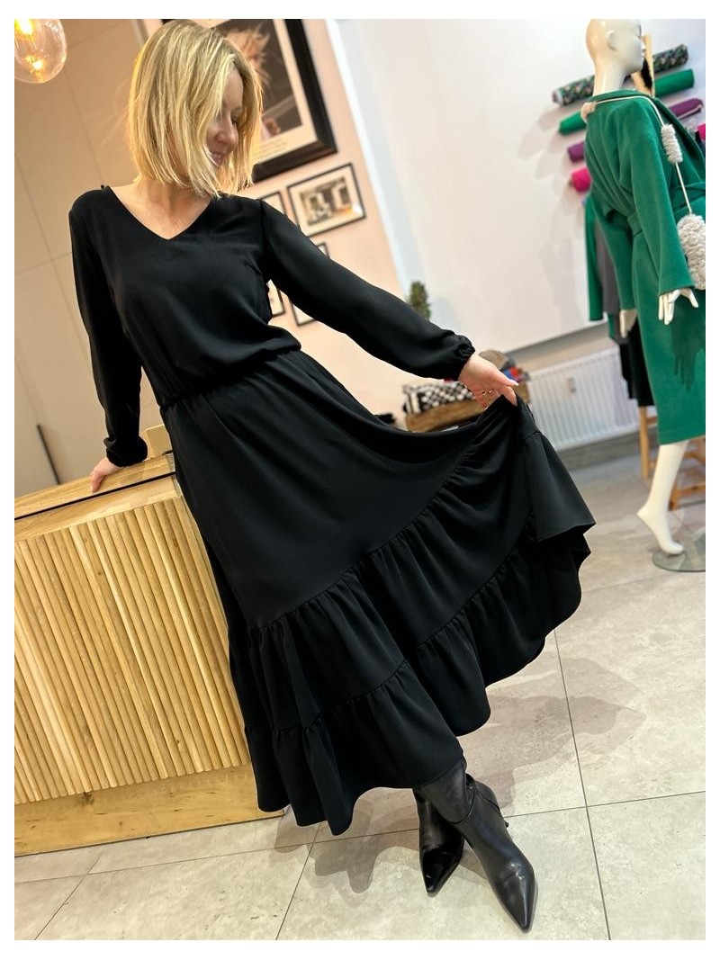 Miniatura produktu Gładka Sukienka z falbanami w kolorze czarnym Boho Midi Black