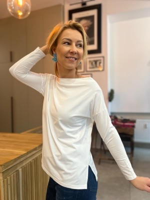 Biała wiskozowa Bluzka na długi rękaw Cynthia Ecru