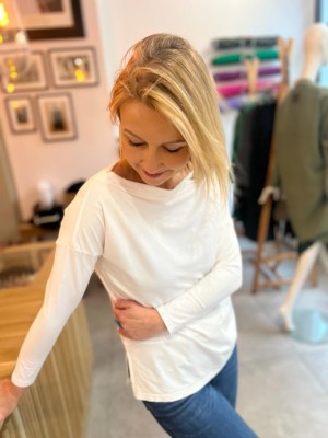 Biała wiskozowa Bluzka na długi rękaw Cynthia Ecru