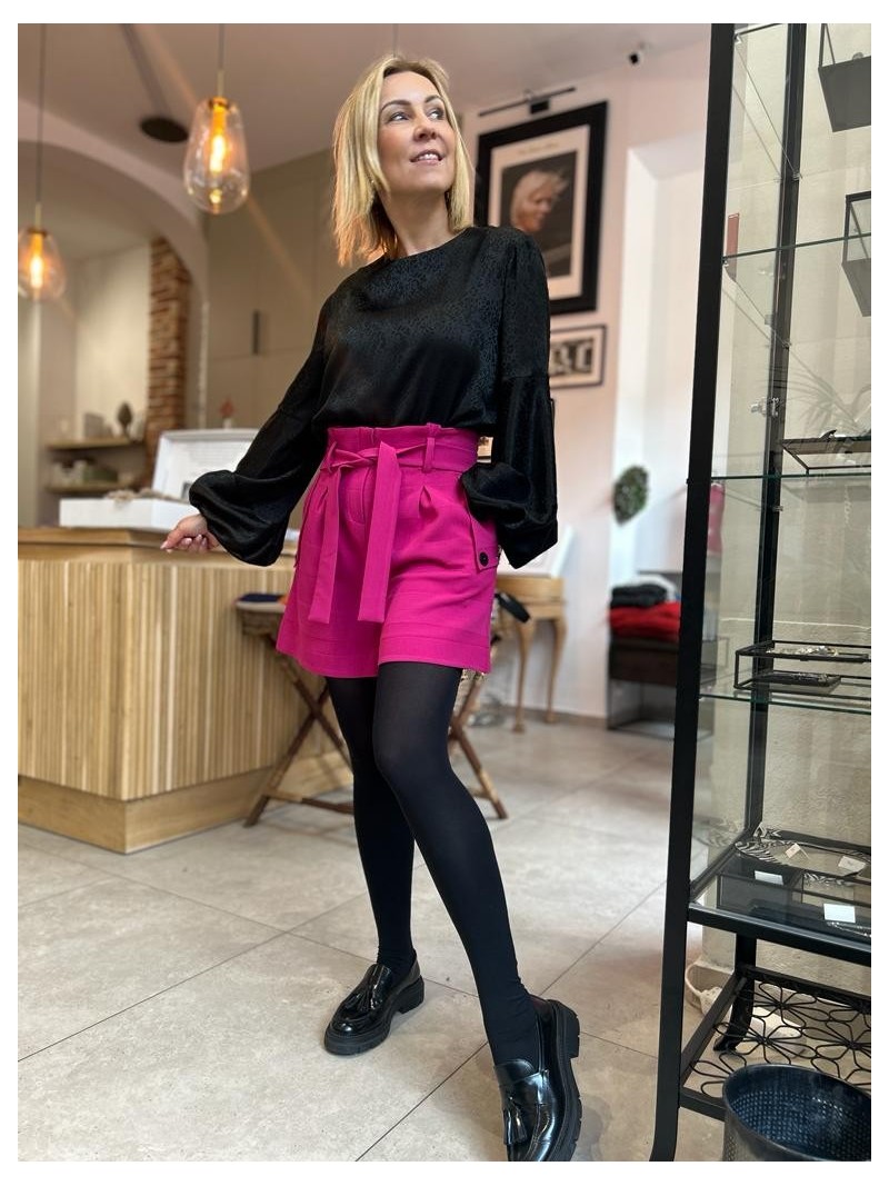 Miniatura produktu Fuksjowe krótkie Spodenki z wysokim stanem i wiązaniem przy talii Paris Magenta