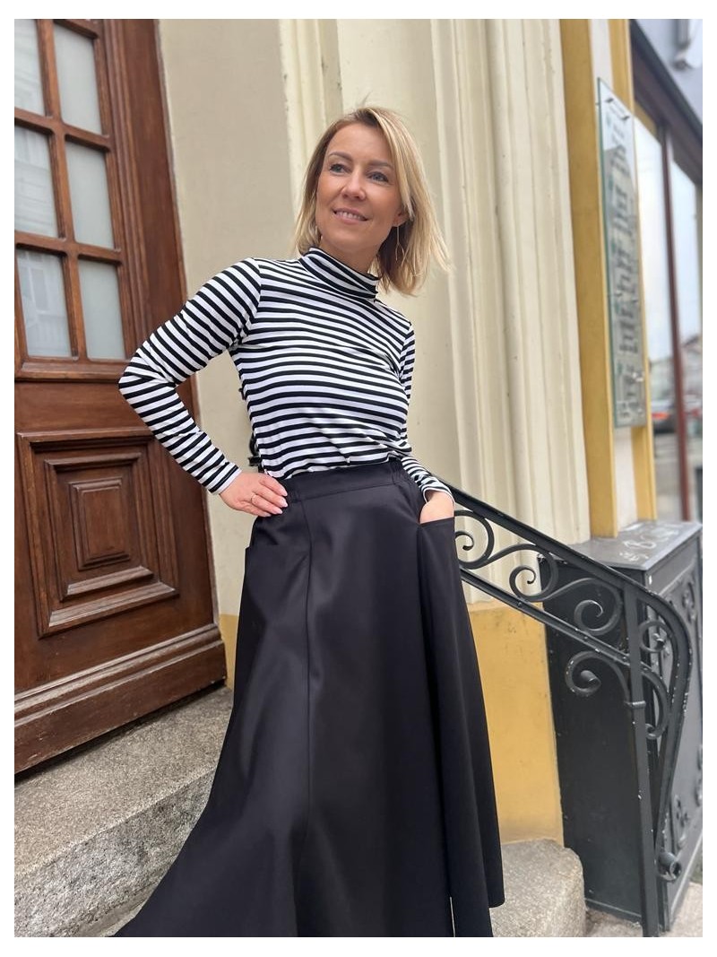 Miniatura produktu Długa czarna spódnica midi rozkloszowana z kieszeniami Cango Black