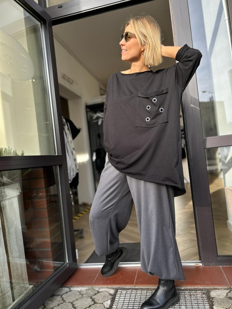 Miniatura produktu Czarna bawełniana Bluzka asymetryczna z dekoracyjną kieszenią Military Black