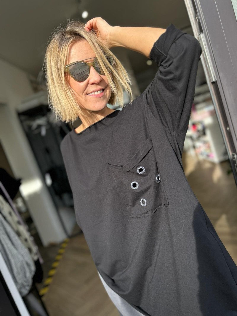 Miniatura produktu Czarna bawełniana Bluzka asymetryczna z dekoracyjną kieszenią Military Black