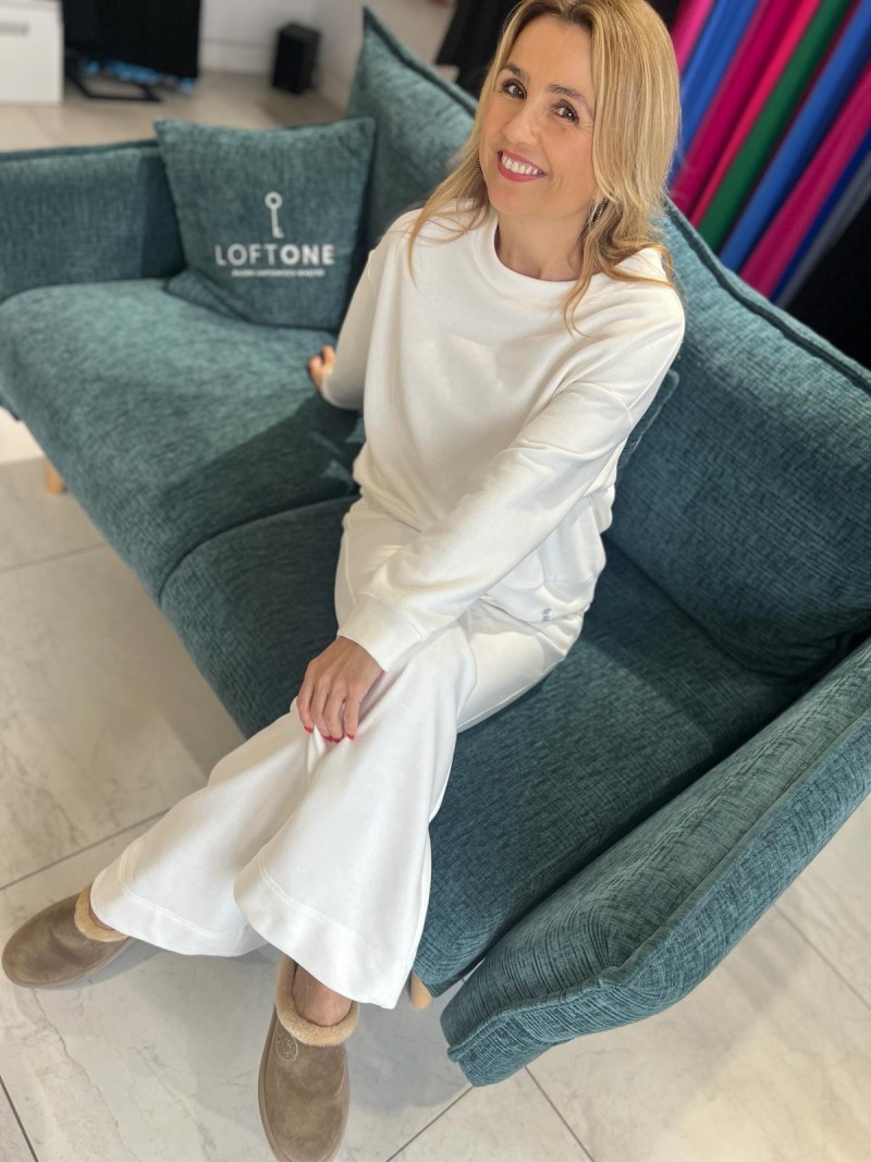 Miniatura produktu Białe Spodnie Dresowe bawełniane z szerokimi nogawkami New York White