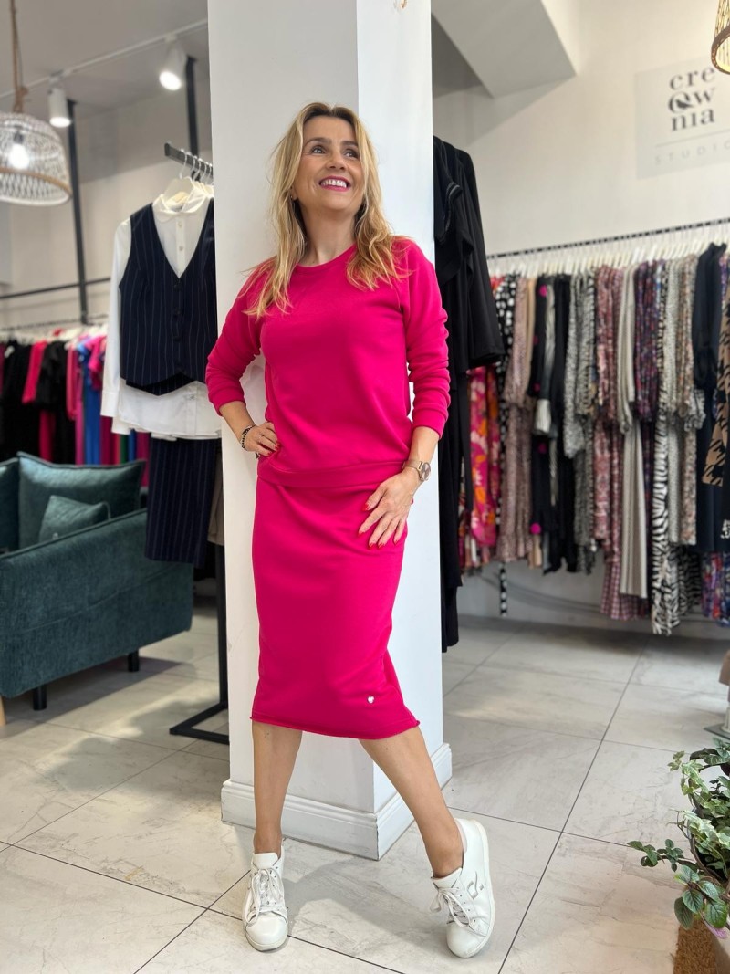 Miniatura produktu Fuksjowy Bawełniany Komplet spódnica midi i bluza bez kaptura Dressi Fuksja