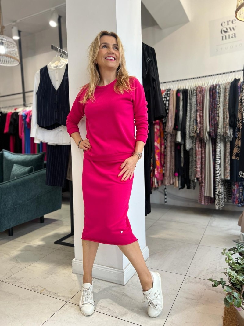 Miniatura produktu Fuksjowy Bawełniany Komplet spódnica midi i bluza bez kaptura Dressi Fuksja