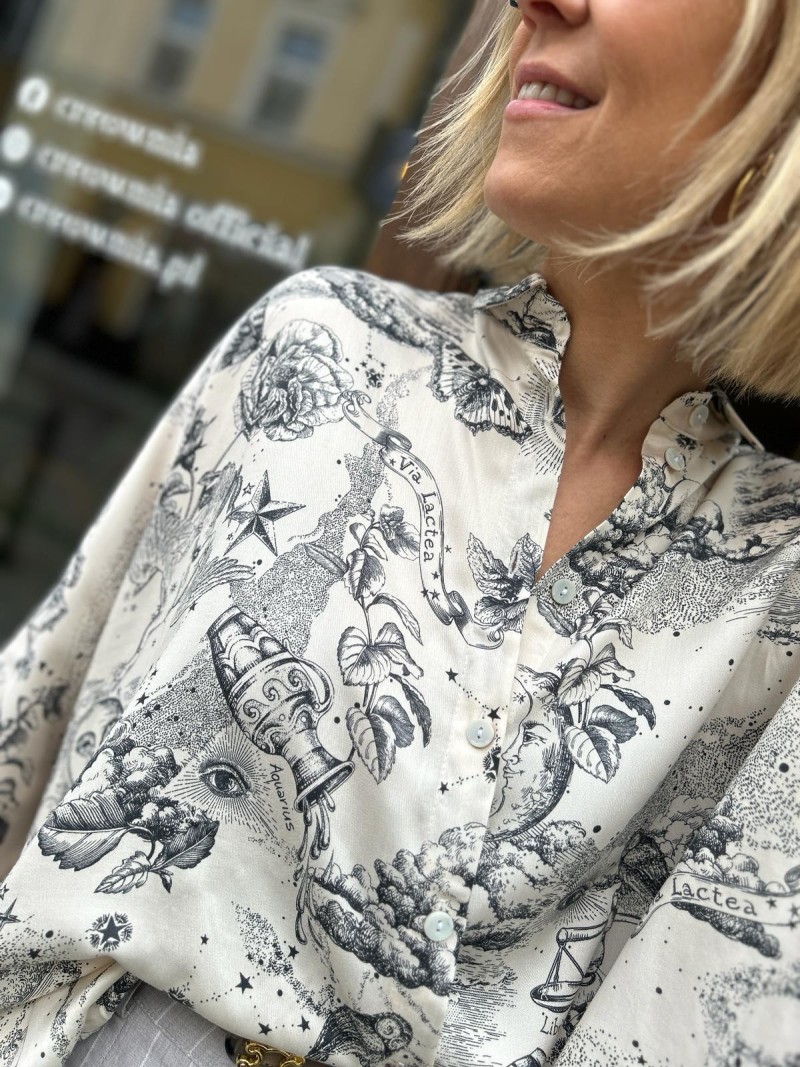 Miniatura produktu Wzorzysta Wiskozowa Koszula z beżowo-czarną grafiką Ella Horoscop