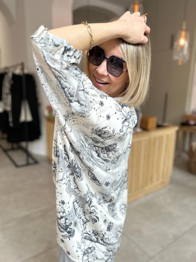 Miniatura produktu Wzorzysta Wiskozowa Koszula z beżowo-czarną grafiką Ella Horoscop