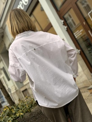 Bawełniana Koszula ze stójką asymetryczna w kolorze białym Lidia White