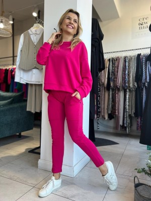 Bawełniane fuksjowe Spodnie Cygaretki na gumce Mimi Fuksja