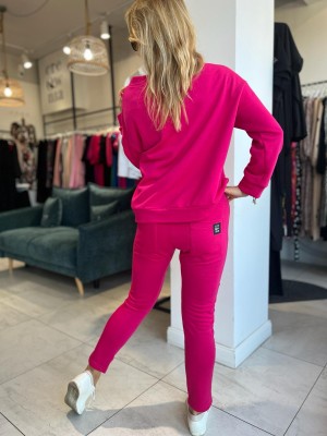 Bawełniane fuksjowe Spodnie Cygaretki na gumce Mimi Fuksja