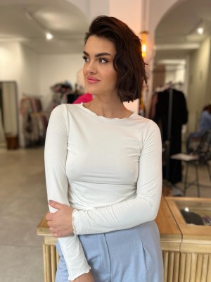 Wiskozowa Bluzka na długi rękaw w kolorze ecru Mery Ecru