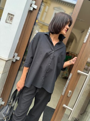 Czarna Bawełniana Koszula oversize z kołnierzykiem Ella Cotton Black