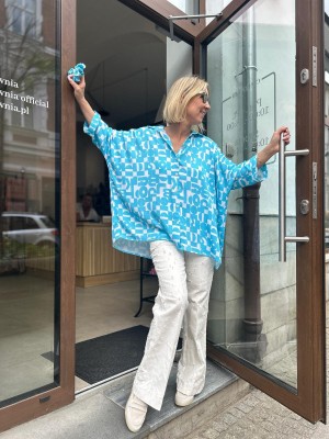 Błękitna Wiskozowa Koszula z rękawem kimono Ella Letters