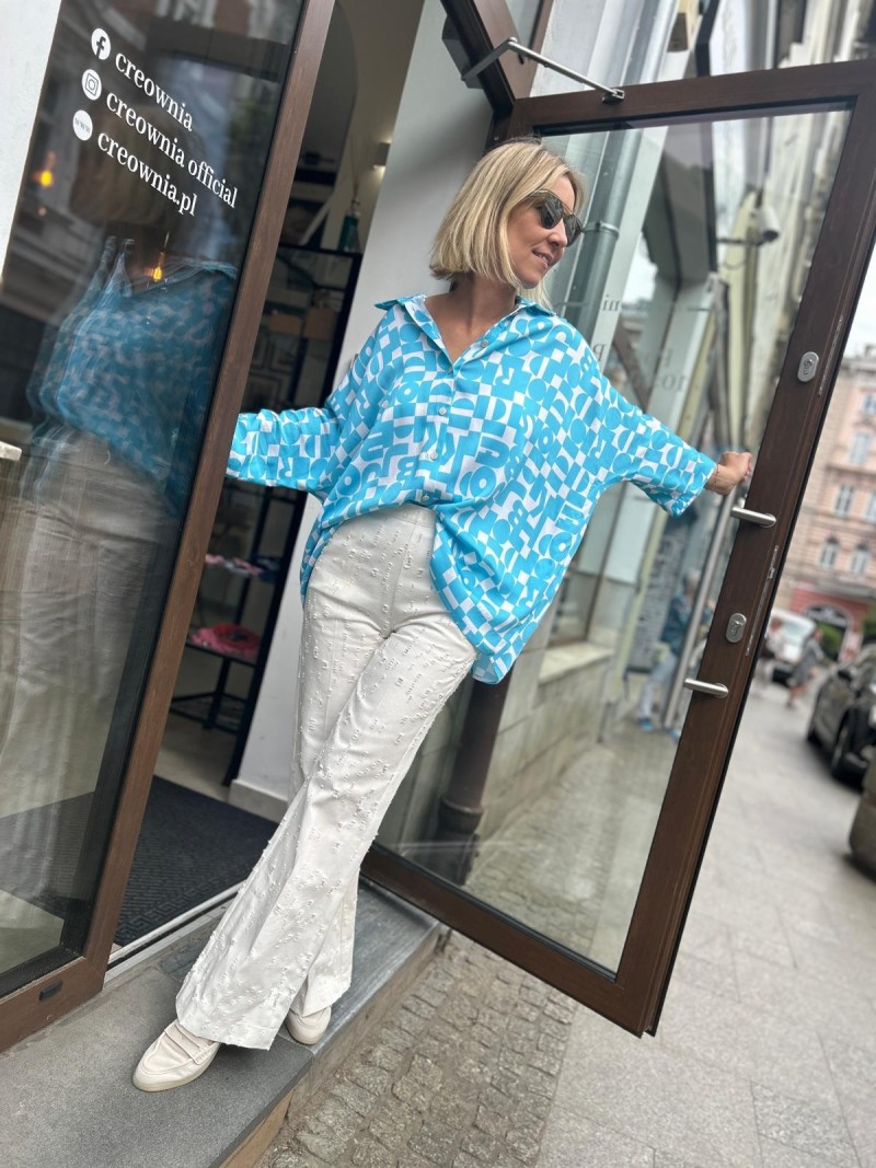 Miniatura produktu Błękitna Wiskozowa Koszula z rękawem kimono Ella Letters