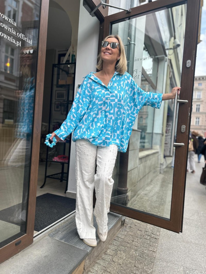 Miniatura produktu Błękitna Wiskozowa Koszula z rękawem kimono Ella Letters