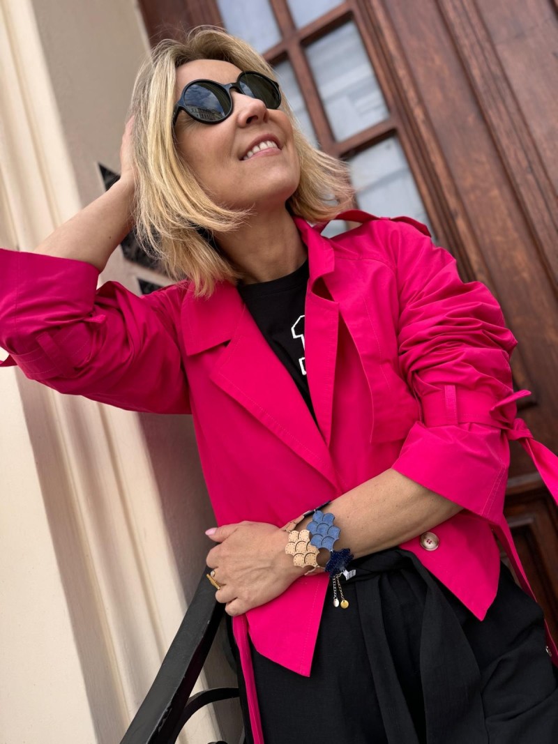 Miniatura produktu Fuksjowa Kurtka krótka z paskiem i zapięciem na guziki Short Magenta