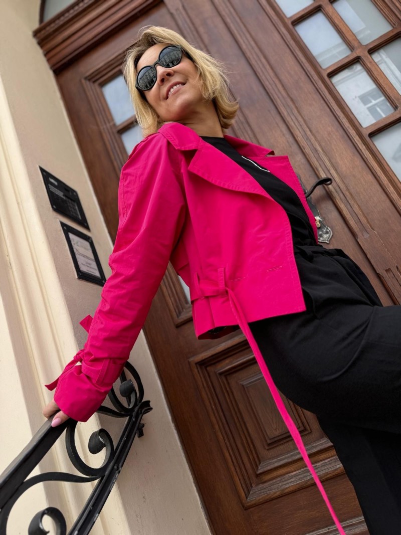 Miniatura produktu Fuksjowa Kurtka krótka z paskiem i zapięciem na guziki Short Magenta