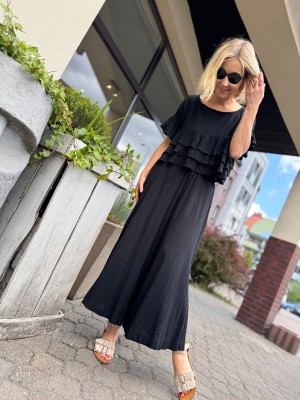 Wiskozowa Bluzka z falbanami w kolorze czarnym Fleur Black