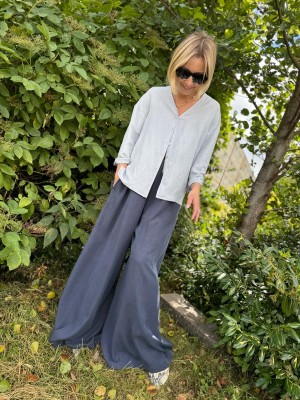 Niebieska Koszula Wiskozowa z lnem o kroju rękawów 3/4 Melia Ice Blue