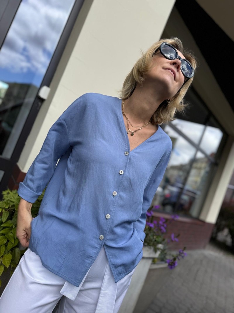 Miniatura produktu Niebieska Koszula Wiskozowa z lnem z dekoltem w literę V Melia Blue