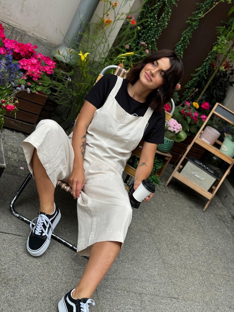 Miniatura produktu Beżowe Ogrodniczki z wiskozy i lnu z kieszeniami Beige Len