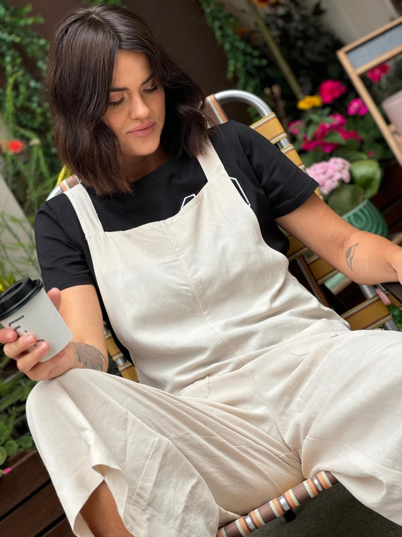 Miniatura produktu Beżowe Ogrodniczki z wiskozy i lnu z kieszeniami Beige Len