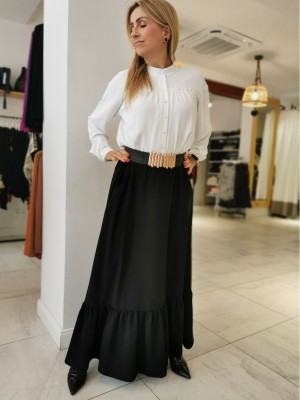 Długa czarna Spódnica Damska z kieszeniami Boho Black