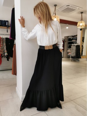 Długa czarna Spódnica Damska z kieszeniami Boho Black