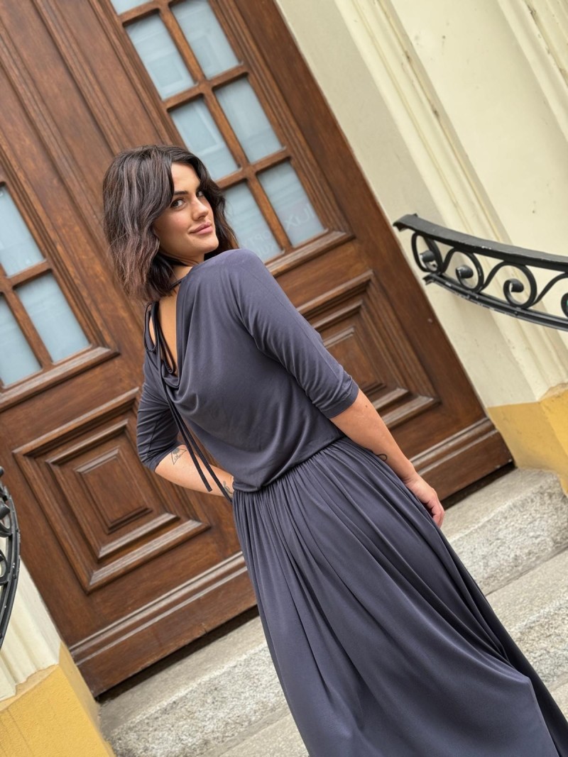 Miniatura produktu Dzianinowa Sukienka Maxi w grafitowym odcieniu z marszczeniem na dekolcie Ramona Graphite